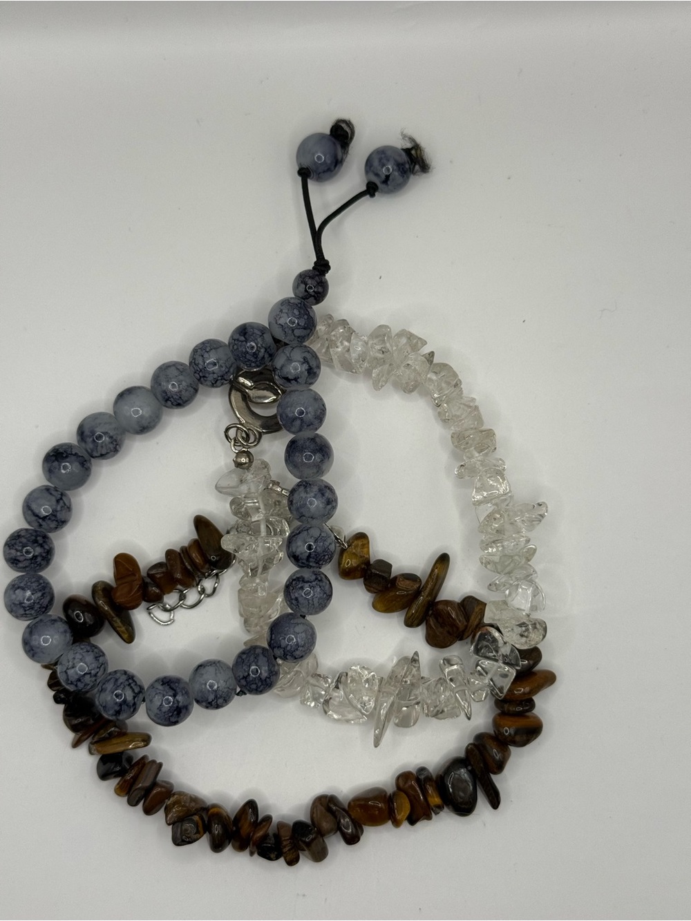 Women’s Three-Piece Stackable Bracelet Set — Gray, Clear & Brown